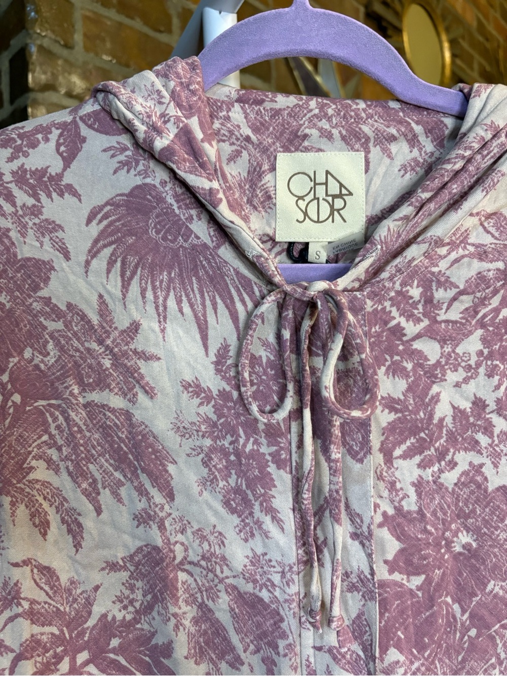 Chaser Pink and Cream Hooded Jacket with Floral Print - Picture 6 of 9